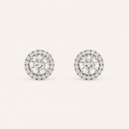 1.5CT Round Cut Lab Grown Diamond Halo Stud Earrings