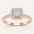 1.25 CT Princess Cut Lab Grown Diamond Halo Side Stone Ring