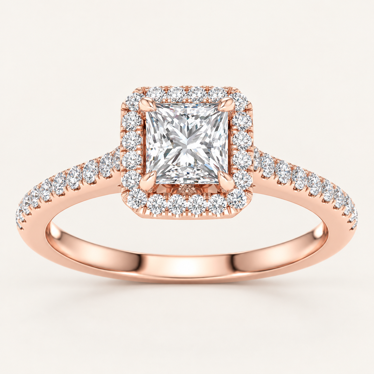 1.25 CT Princess Cut Lab Grown Diamond Halo Side Stone Ring
