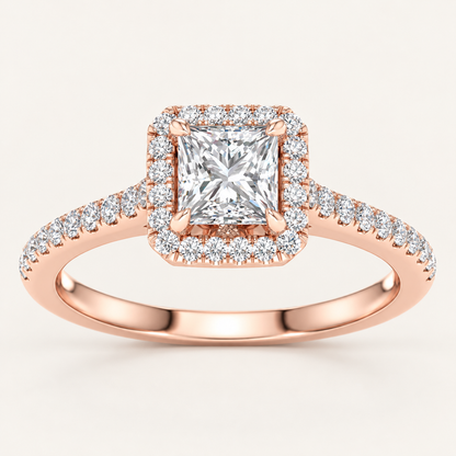 1.25 CT Princess Cut Lab Grown Diamond Halo Side Stone Ring