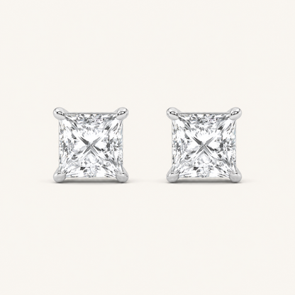 6CT Princess Cut Lab Grown Diamond Classic Basket Set Stud Earrings