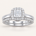 1.16 CT Princess Cut Lab Grown Diamond Halo Bridal Set