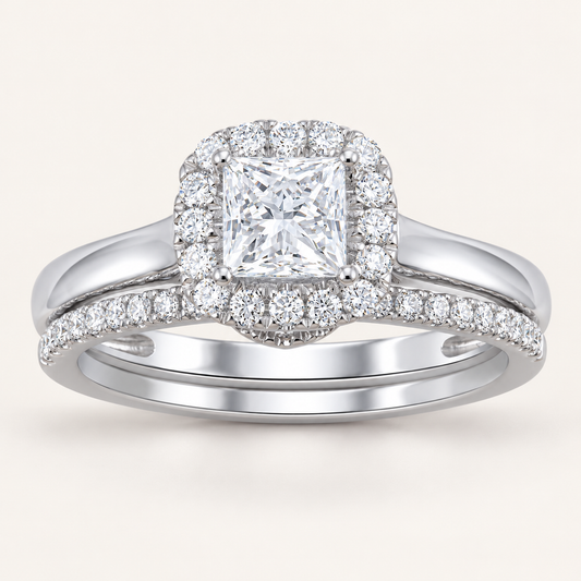 1.16 CT Princess Cut Lab Grown Diamond Halo Bridal Set