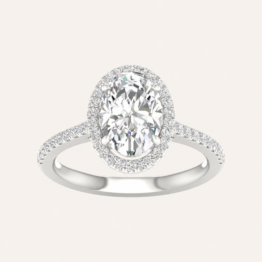 2.25CT Oval Cut Lab Grown Diamond Halo Side Stone Ring