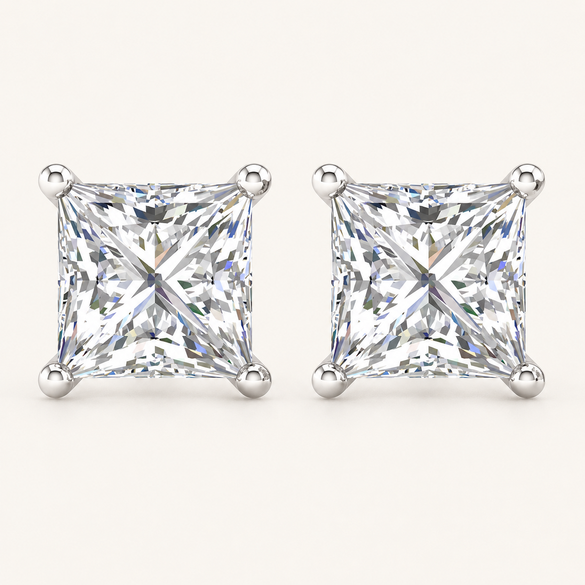 3.00 CT Princess Lab Grown Diamond Stud Earrings