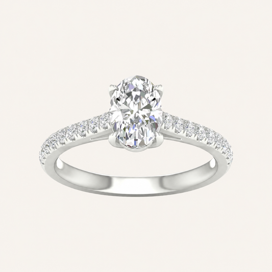 1.75CT Oval Cut Lab Grown Diamond Side Stone Ring