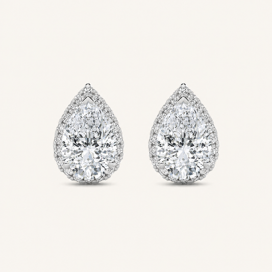 2CT Pear Cut Lab Grown Diamond Halo Stud Earrings