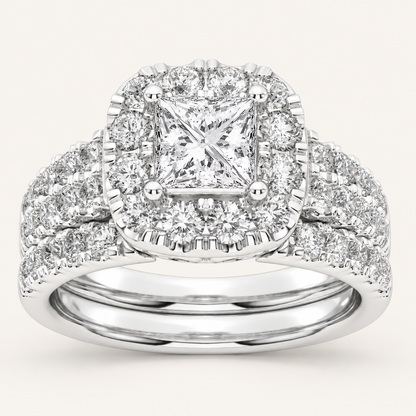 1.50 CT Princess Cut Lab Grown Diamond Bridal Halo Set