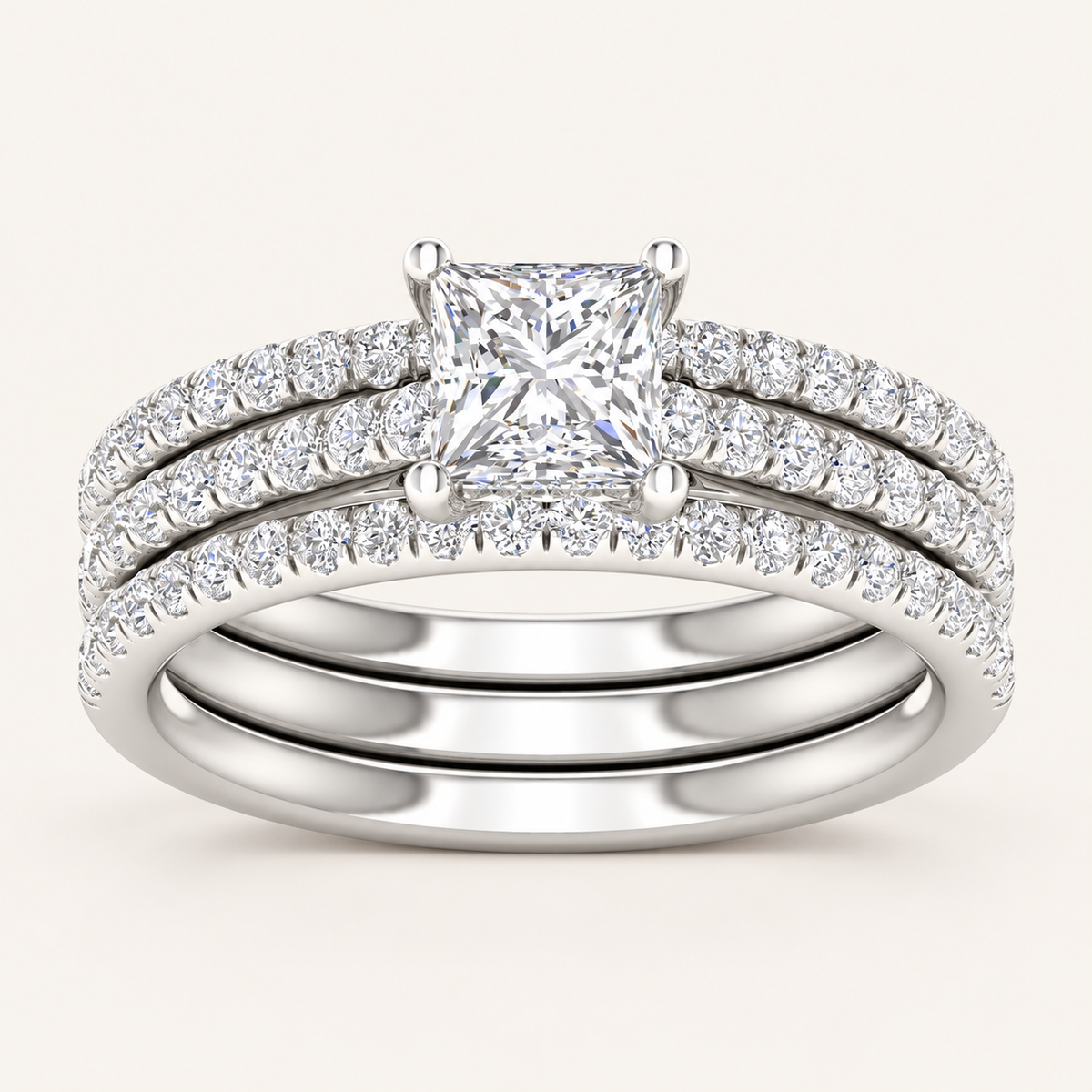 1.76 CT Princess Cut Lab Grown Diamond Band Set