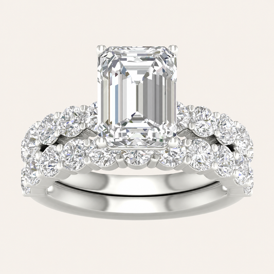 5.00CT Emerald Cut Lab Grown Diamond Bridal Set