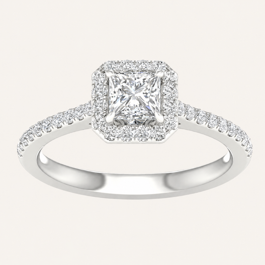 2.25CT Princess Cut Lab Grown Diamond Halo Side Stone Ring