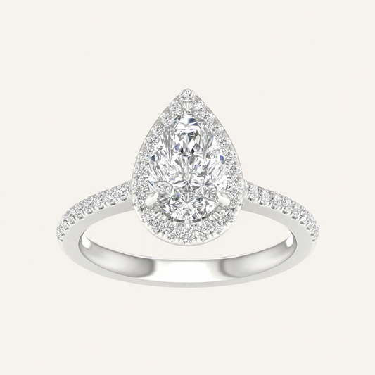 1.75CT Pear Cut Lab Grown Diamond Halo Side Stone Ring