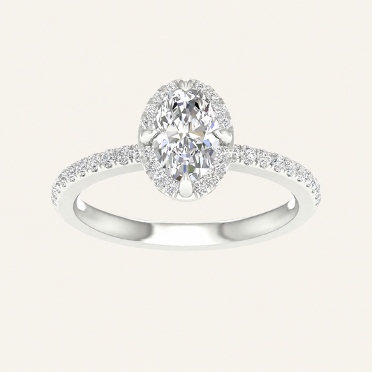 1.25CT Oval Cut Lab Grown Diamond Halo Side Stone Ring