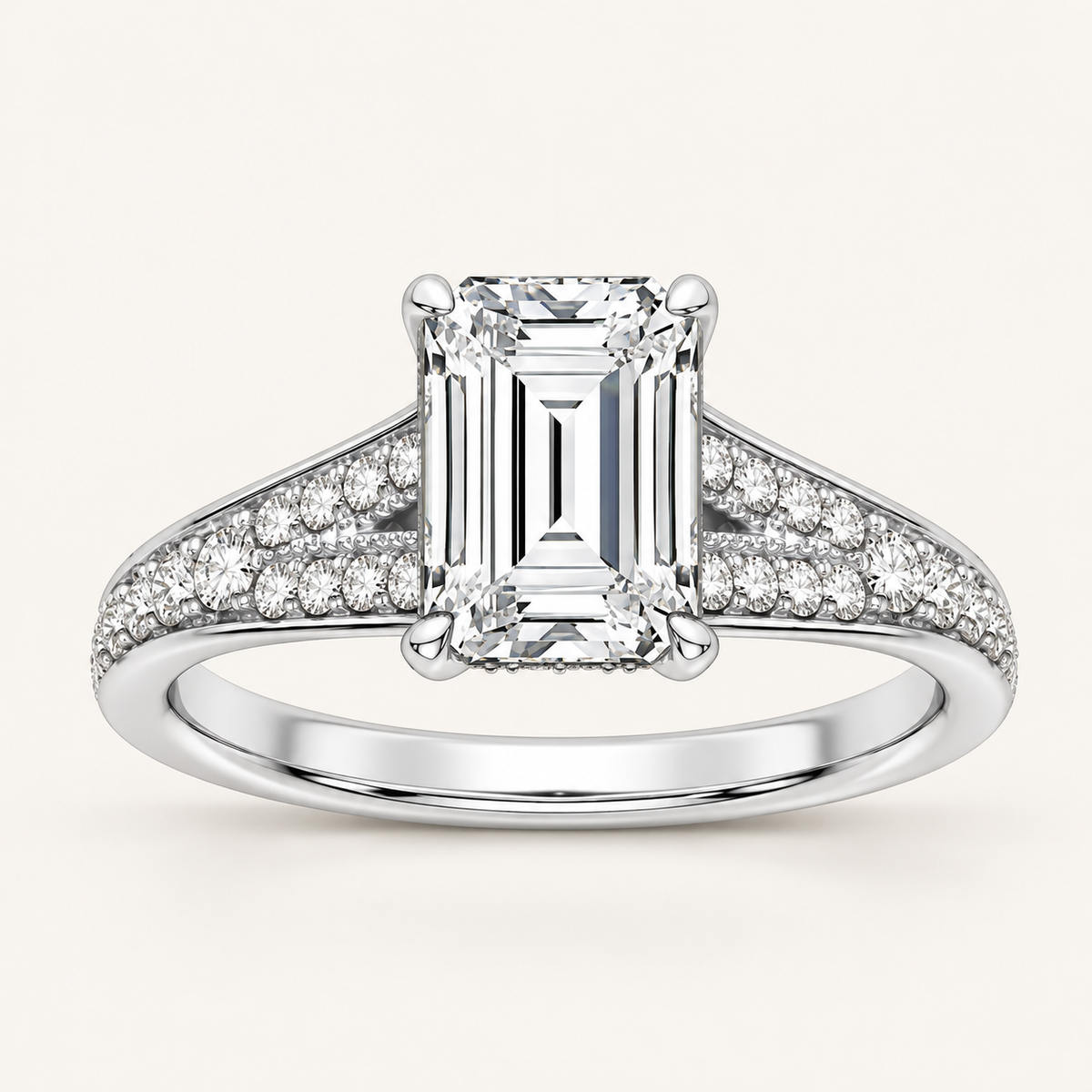 2.36 CT Emerald Cut Lab Grown Diamond Bridal Set Side Stone