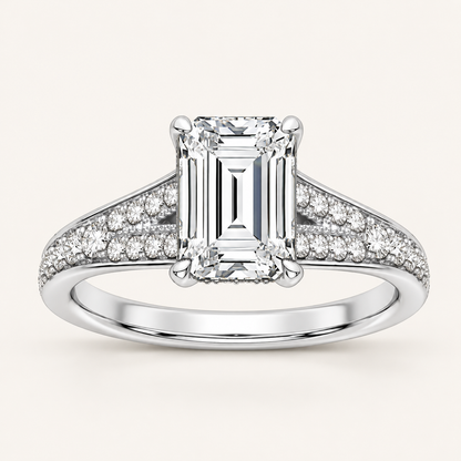2.36 CT Emerald Cut Lab Grown Diamond Bridal Set Side Stone