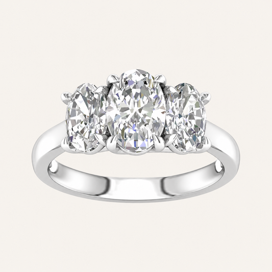 3.00CT Oval Cut Lab Grown Diamond Three Stone Ring