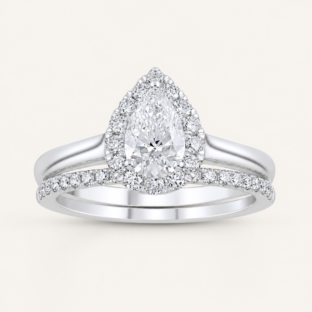 1.19 CT Pear Cut Lab Grown Diamond Halo Bridal Set