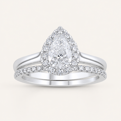 1.19 CT Pear Cut Lab Grown Diamond Halo Bridal Set