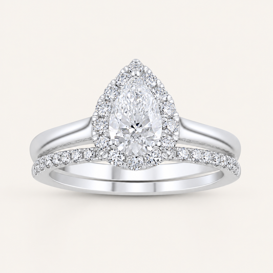 1.19 CT Pear Cut Lab Grown Diamond Halo Bridal Set