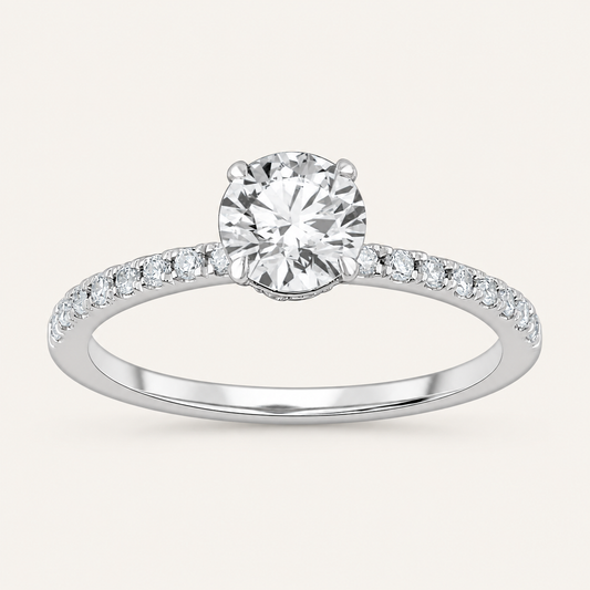 1.00CT Round Cut Lab Grown Diamond Hidden Halo Side Stone Ring