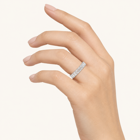 4.4 CT Emerald Cut Lab Grown Diamond Split Prong Eternity Ring