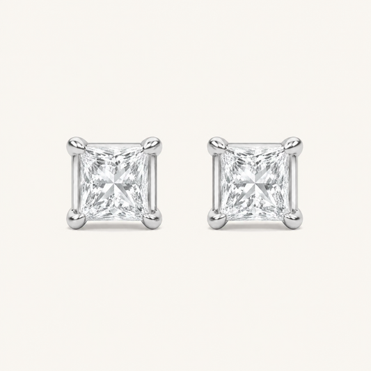 5CT Princess Cut Lab Grown Diamond Classic Basket Set Stud Earrings
