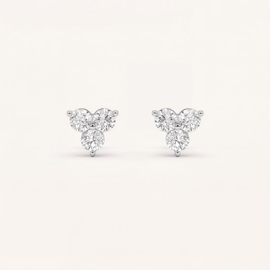 1.5CT Round Cut Lab Grown Diamond Three Stone Earrings