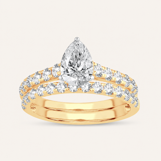 2.03CT Pear Cut Lab Grown Diamond Bridal Set