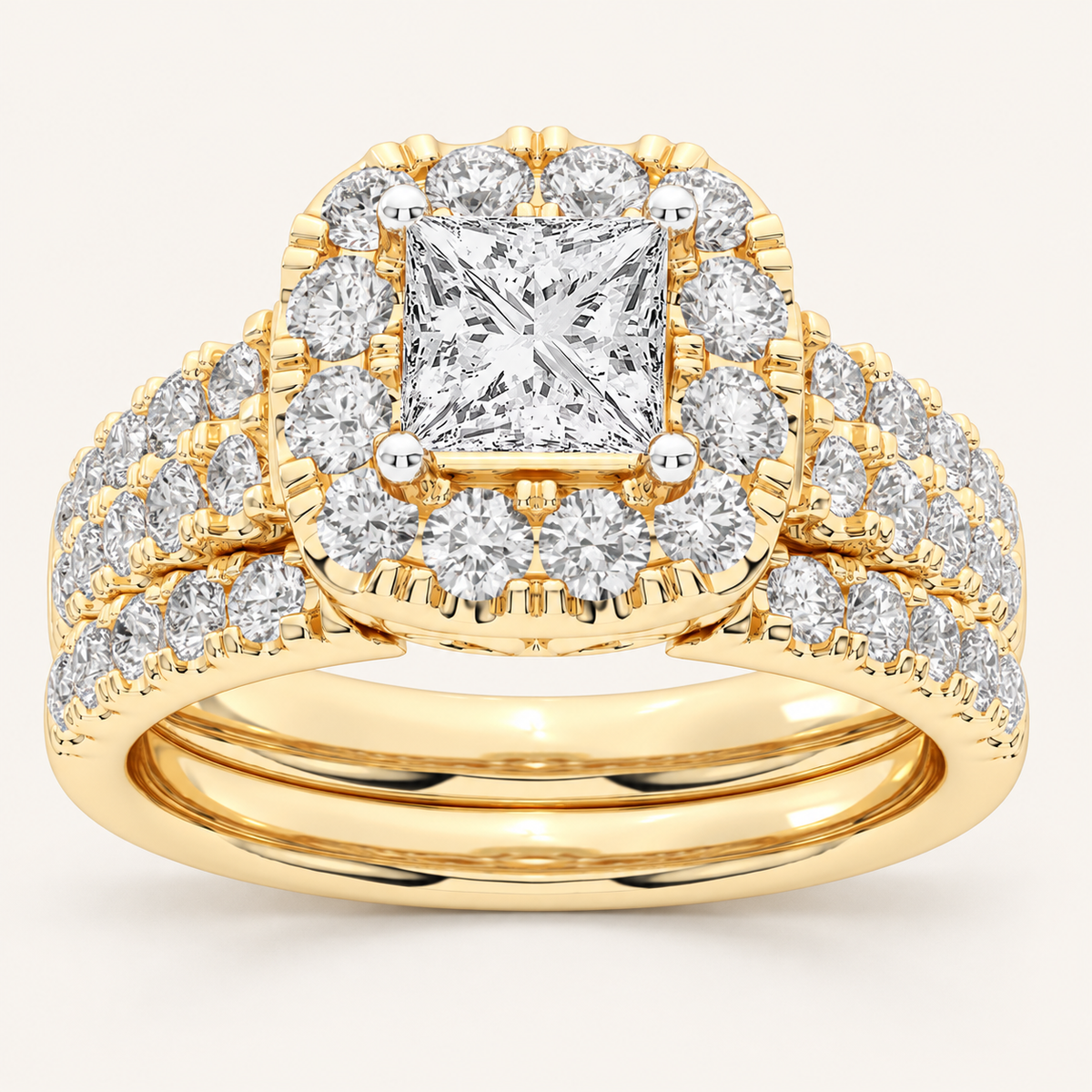 2.00 CT Princess Cut Lab Grown Diamond Bridal Halo Set