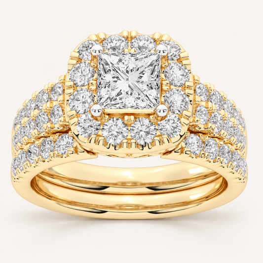 2.00 CT Princess Cut Lab Grown Diamond Bridal Halo Set