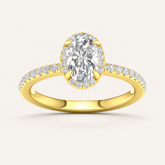 1.25CT Oval Cut Lab Grown Diamond Halo Side Stone Ring