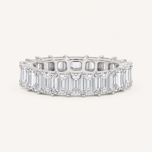 3.75 CT Emerald Cut Lab Grown Diamond Split Prong Eternity Ring