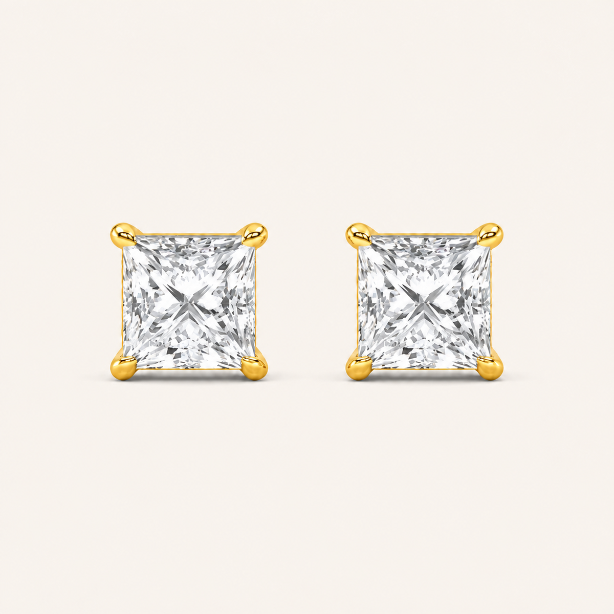 4CT Princess Cut Lab Grown Diamond Classic Basket Set Stud Earrings