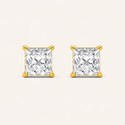 4CT Princess Cut Lab Grown Diamond Classic Basket Set Stud Earrings