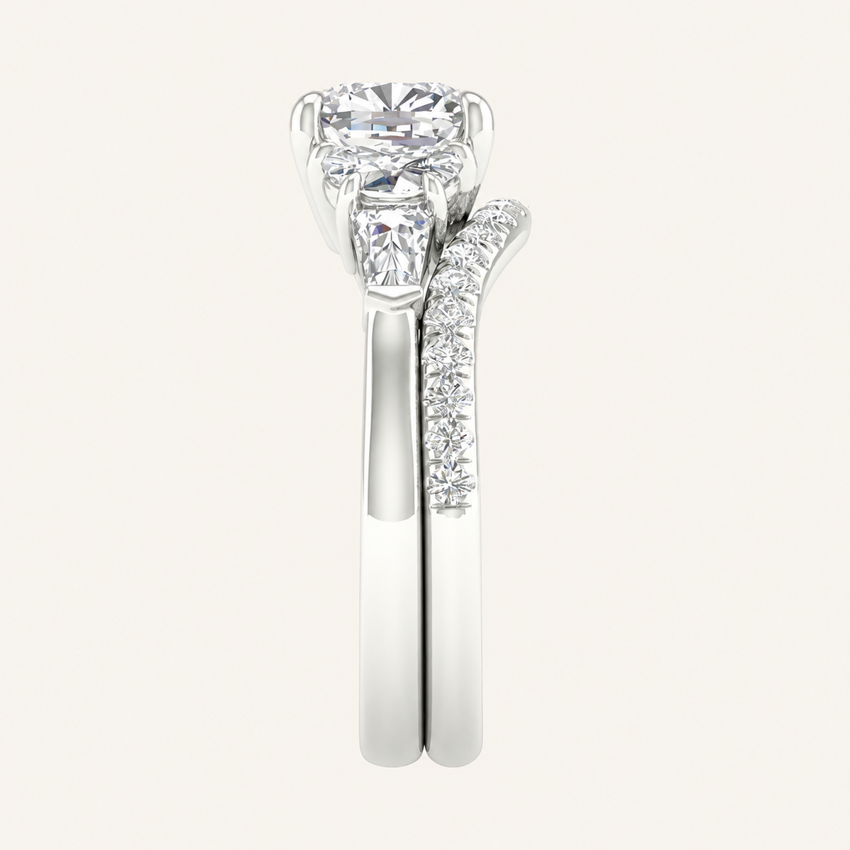 2.93 CT Round Cut Lab Grown Diamond Three Stone Engagement Ring