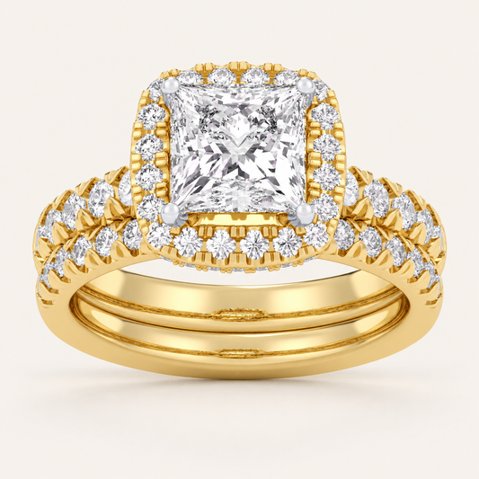 1.62 CT Princess Cut Lab Grown Diamond Halo Bridal Set