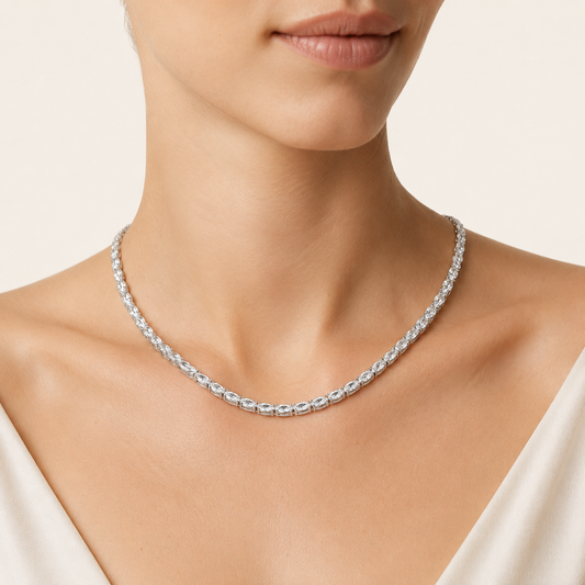 19CT Oval Cut Lab Grown Diamond Tennis Necklace