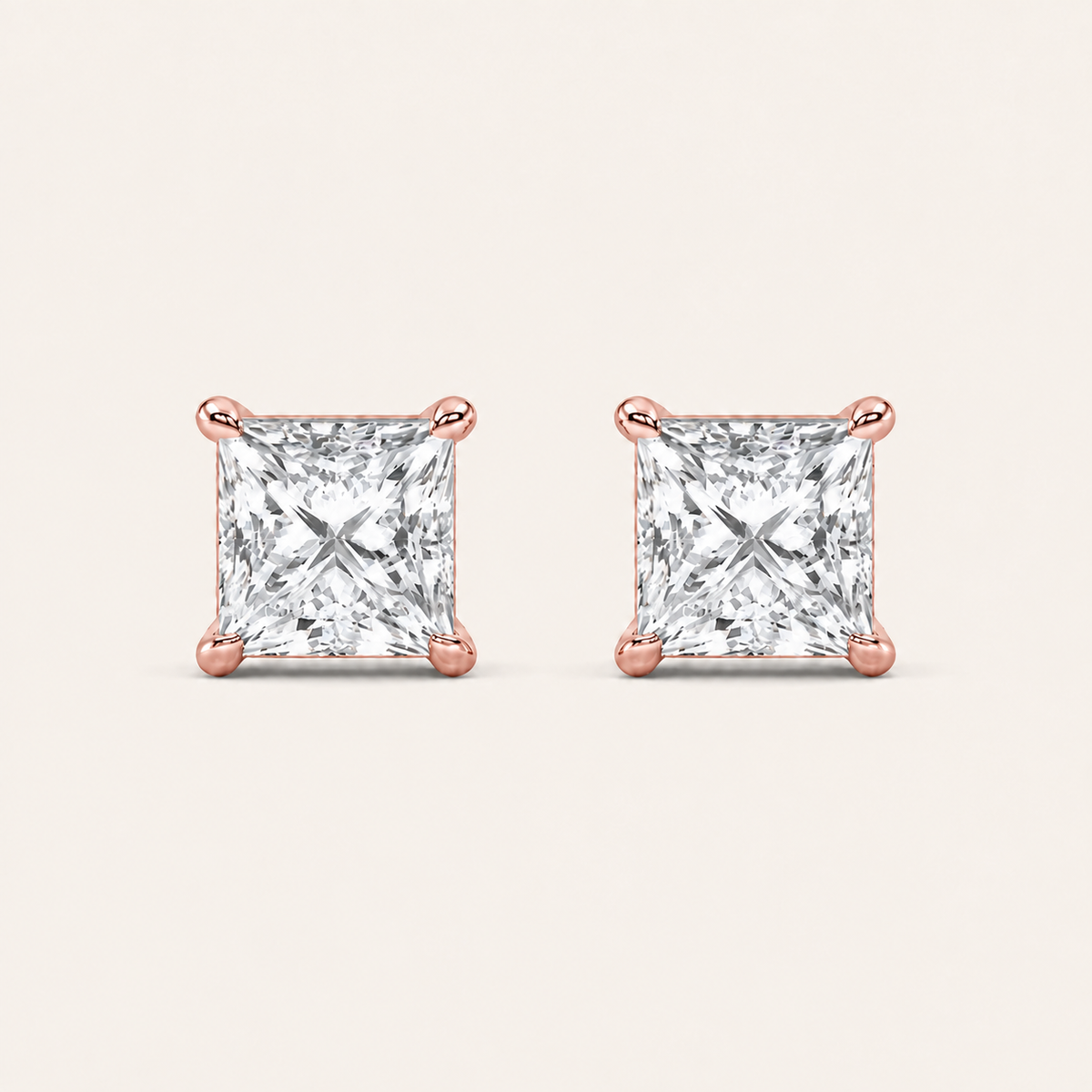 4CT Princess Cut Lab Grown Diamond Classic Basket Set Stud Earrings
