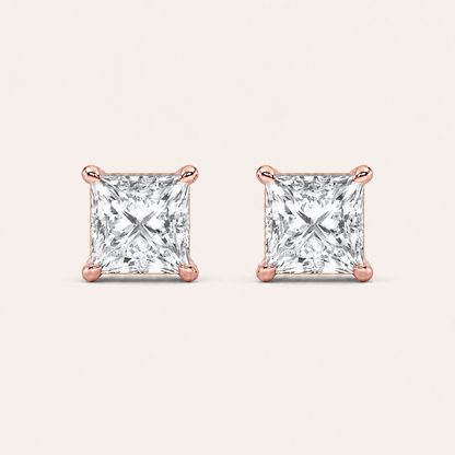 6CT Princess Cut Lab Grown Diamond Classic Basket Set Stud Earrings