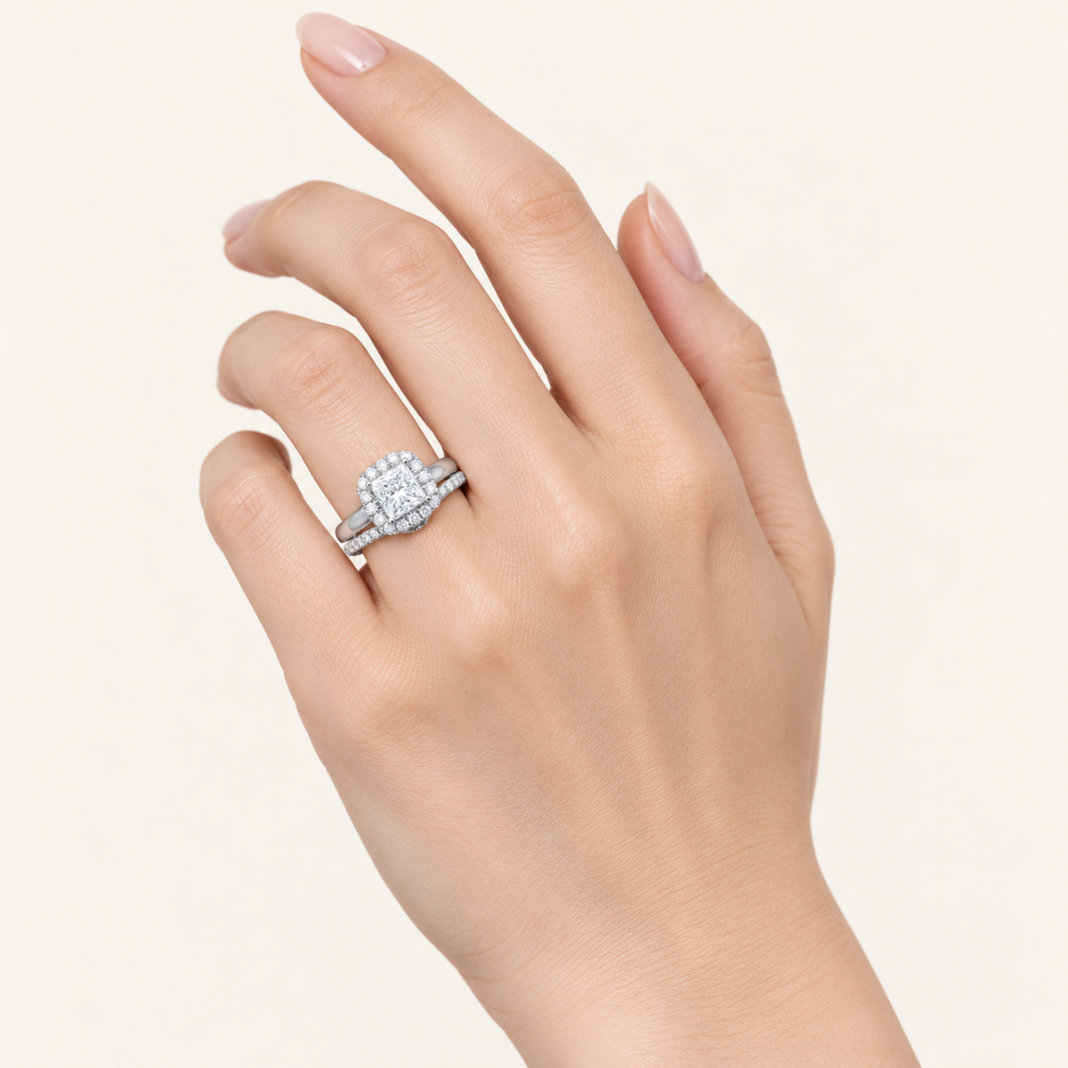 1.16 CT Princess Cut Lab Grown Diamond Halo Bridal Set