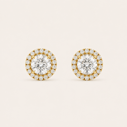 3CT Round Cut Lab Grown Diamond Halo Stud Earrings