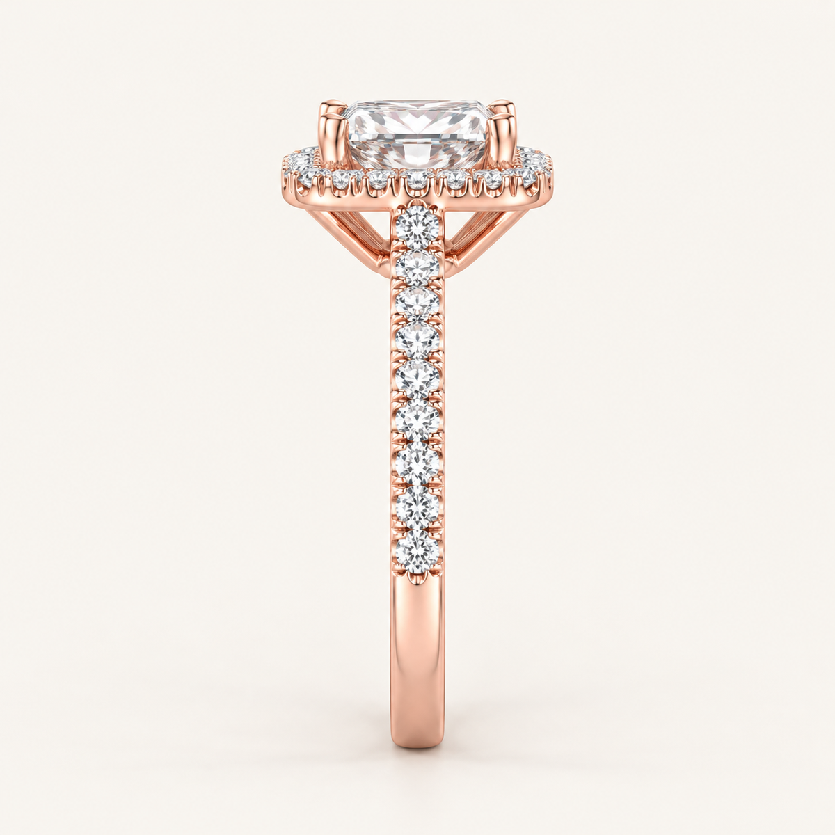 1.25 CT Princess Cut Lab Grown Diamond Halo Side Stone Ring