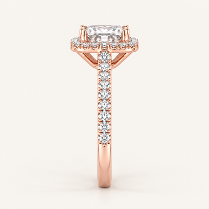 1.25 CT Princess Cut Lab Grown Diamond Halo Side Stone Ring
