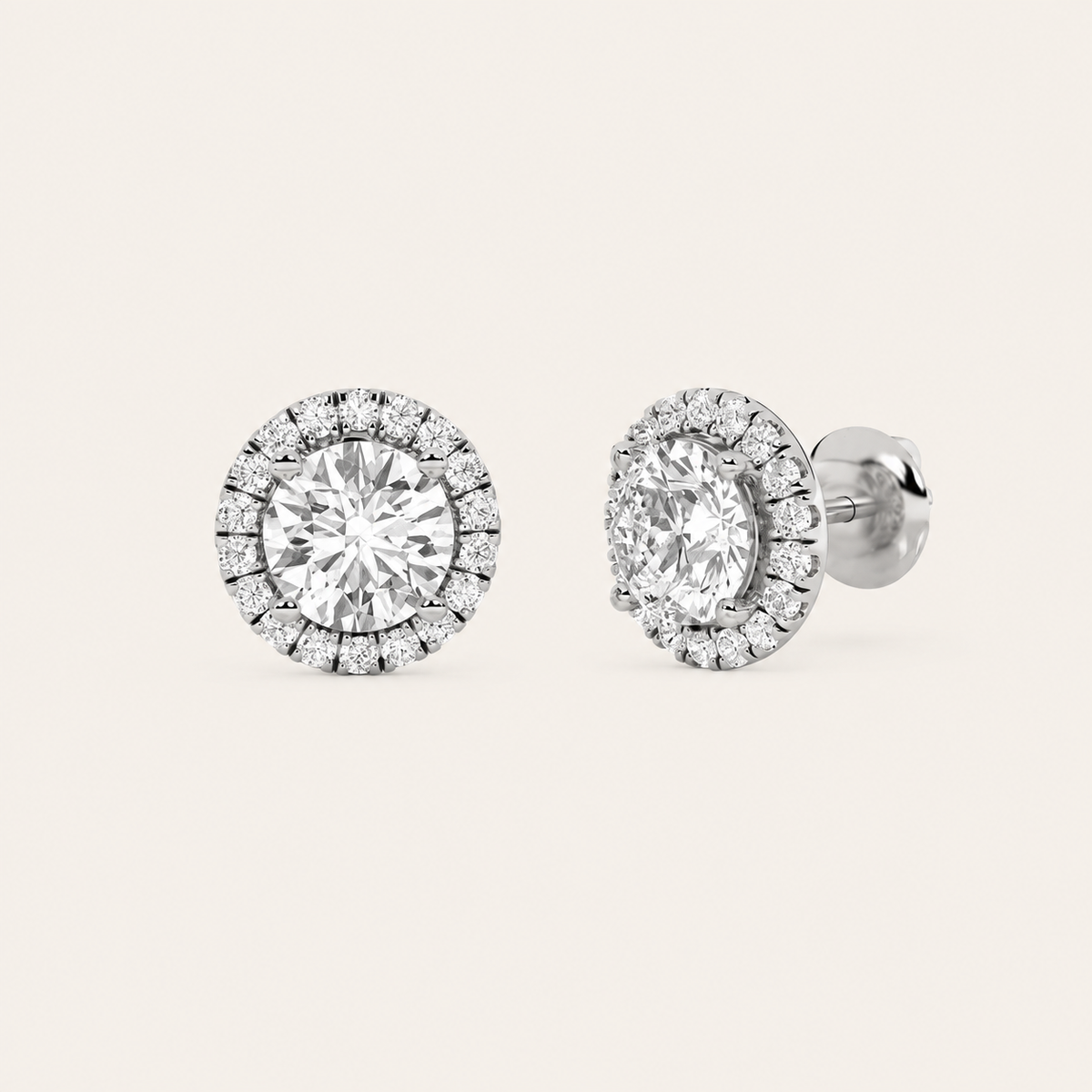 3CT Round Cut Lab Grown Diamond Halo Stud Earrings