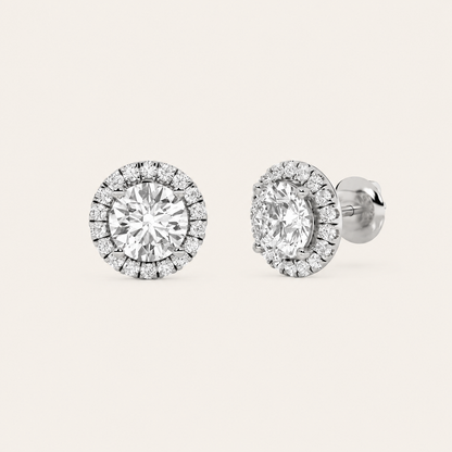 3CT Round Cut Lab Grown Diamond Halo Stud Earrings