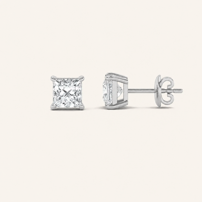 4CT Princess Cut Lab Grown Diamond Classic Basket Set Stud Earrings