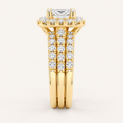 2.00 CT Princess Cut Lab Grown Diamond Bridal Halo Set