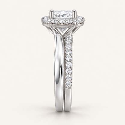 1.16 CT Princess Cut Lab Grown Diamond Halo Bridal Set