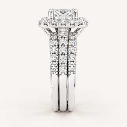 1.50 CT Princess Cut Lab Grown Diamond Bridal Halo Set