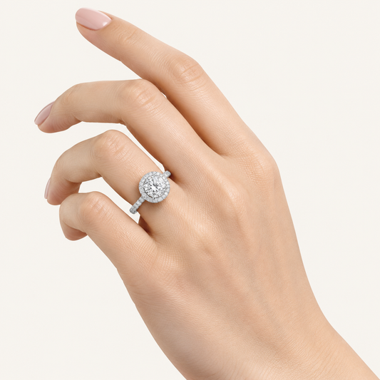 2.25CT Round Cut Lab Grown Diamond Halo Side Stone Ring